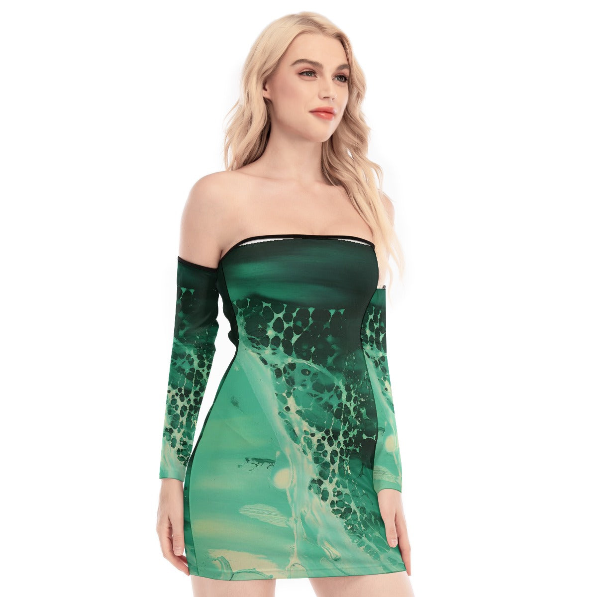 All-Over Print Women's Off-shoulder Back Lace-up Dress