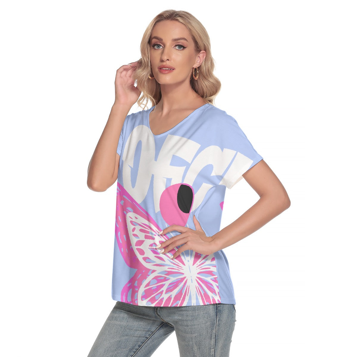 All-Over Print Women's Loose V-neck Short Sleeve T-shirt