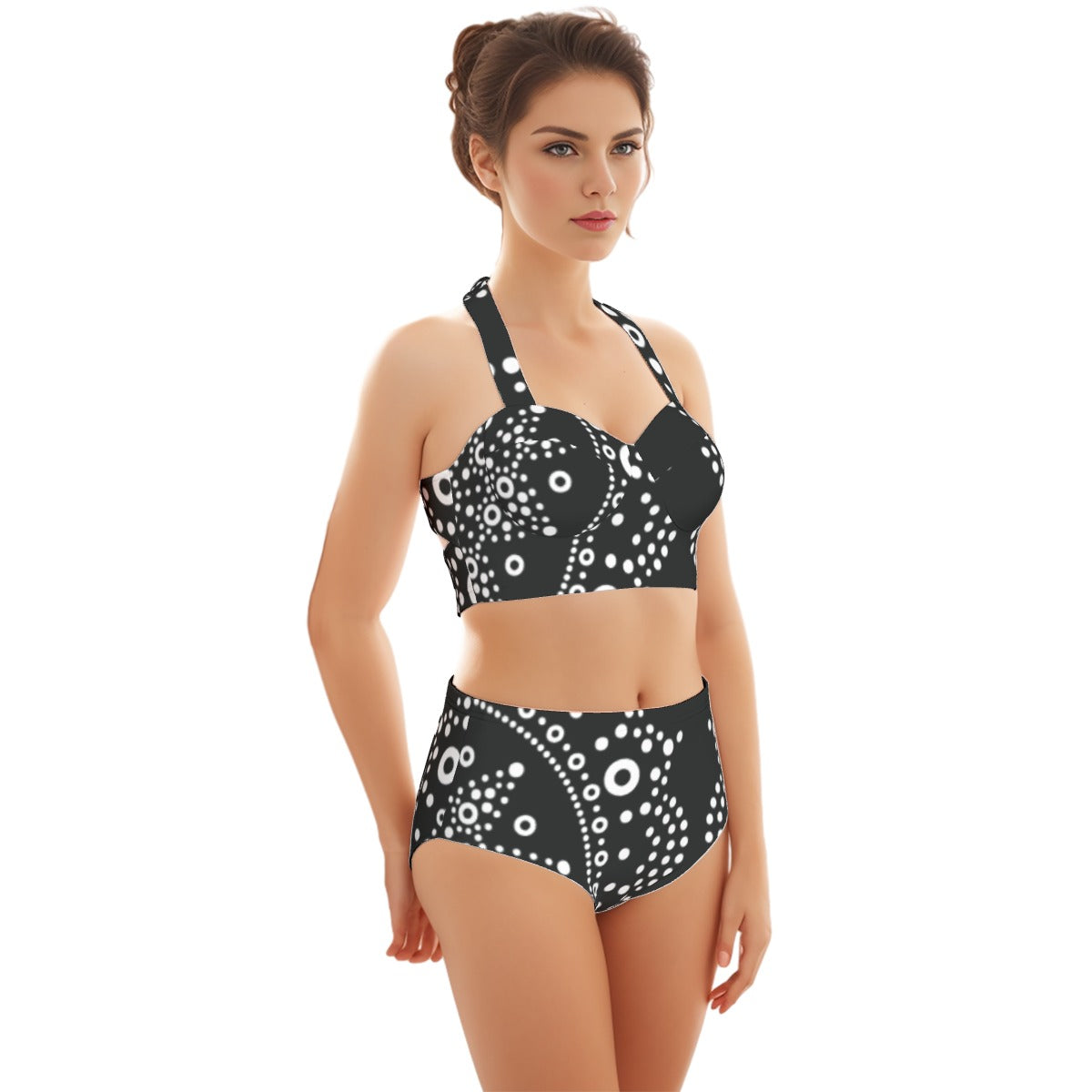 All-Over Print Women's Swimsuit Set With Halter