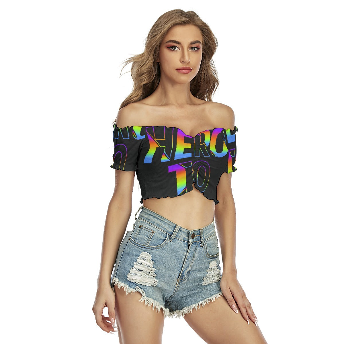 All-Over Print Women's One-shoulder Off-the-navel Short Sleeve T-shirt