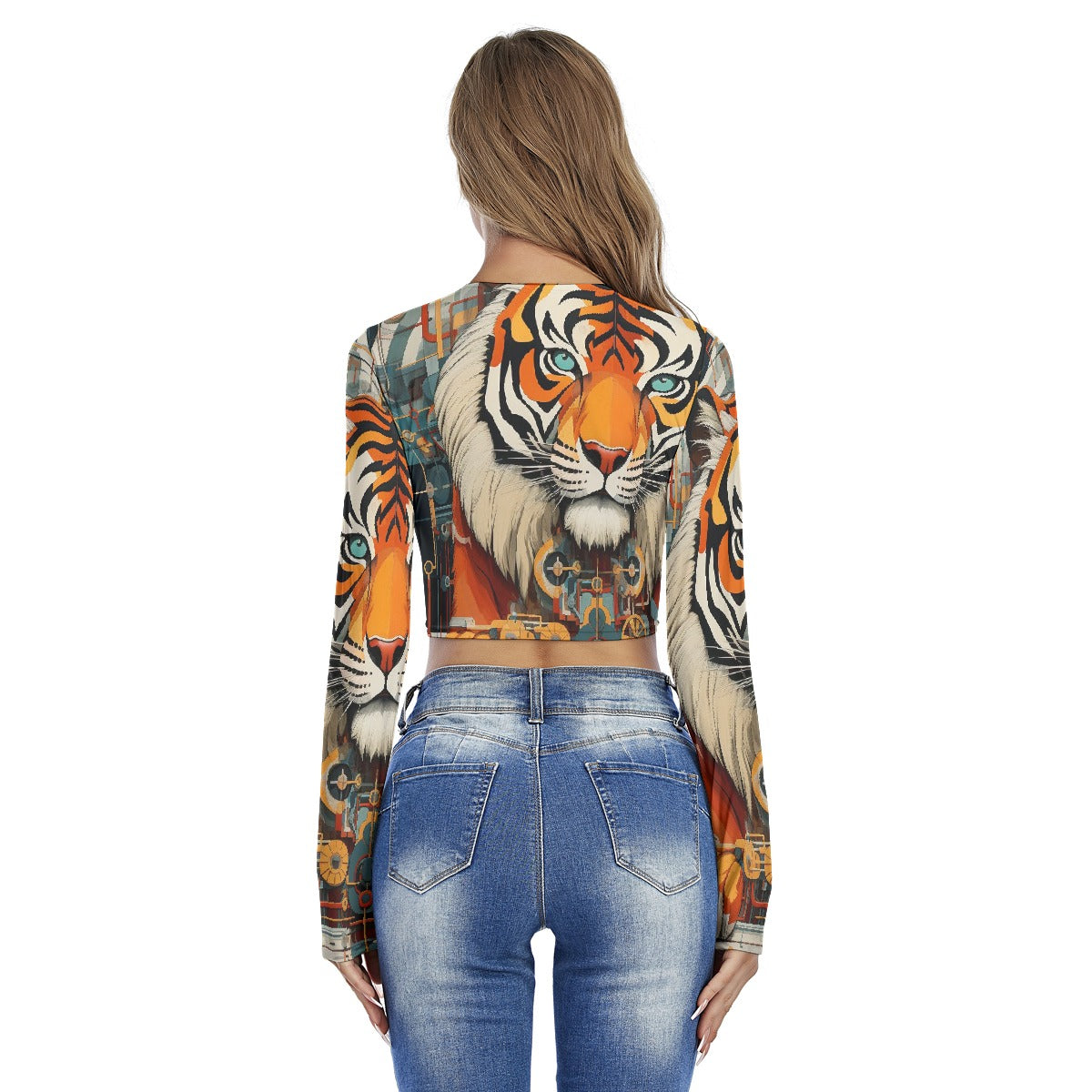 All-Over Print Women's Round Neck Crop Top T-Shirt