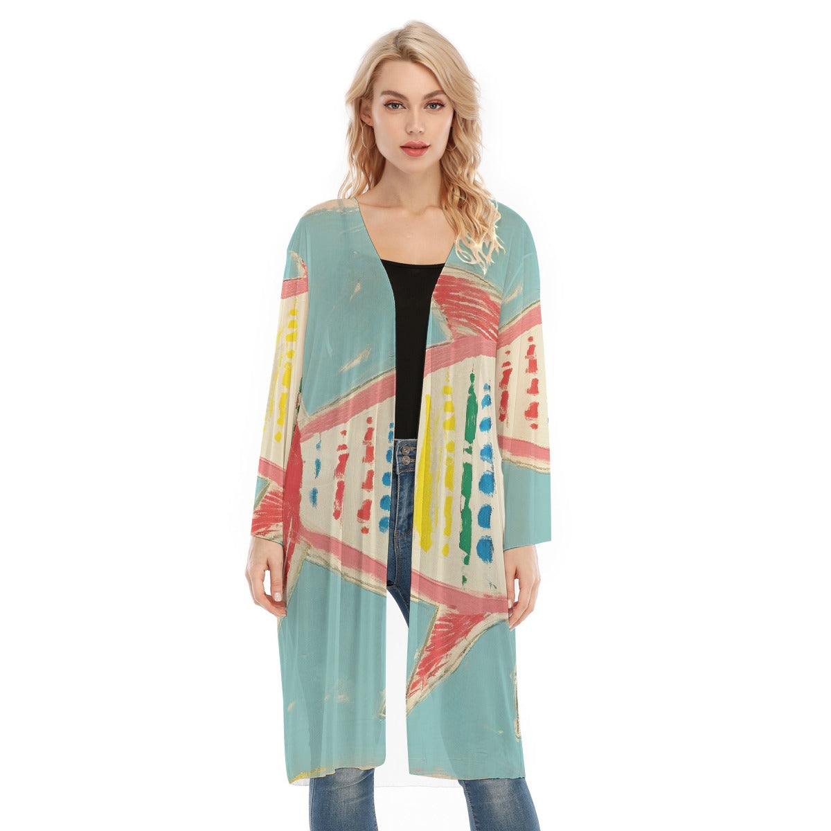 All- Over Print Women's Long Sleeve Mesh Cardigan