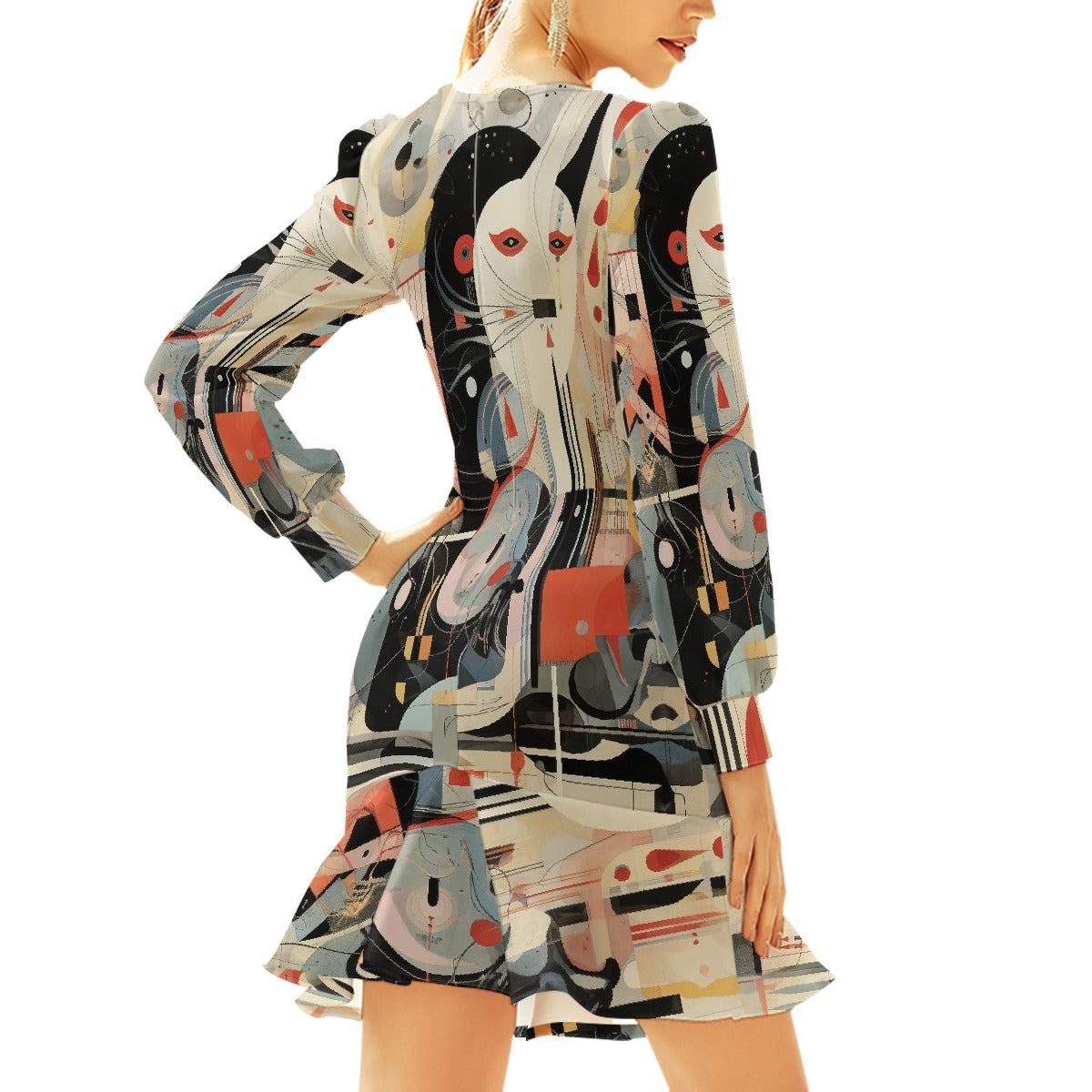 All-Over Print Women's Ruffle Hem Skinny Dress