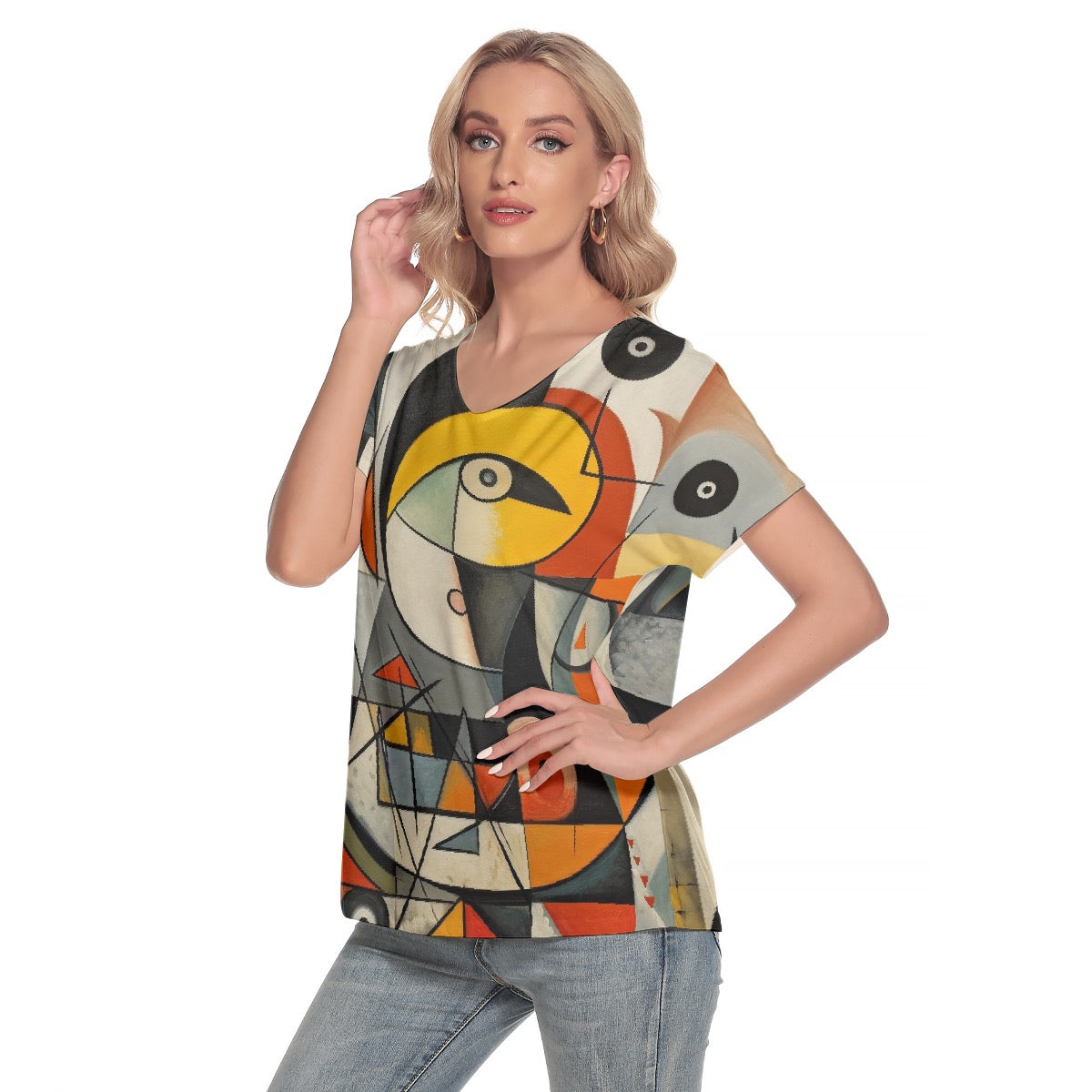 All-Over Print Women's Loose V-neck Short Sleeve T-shirt