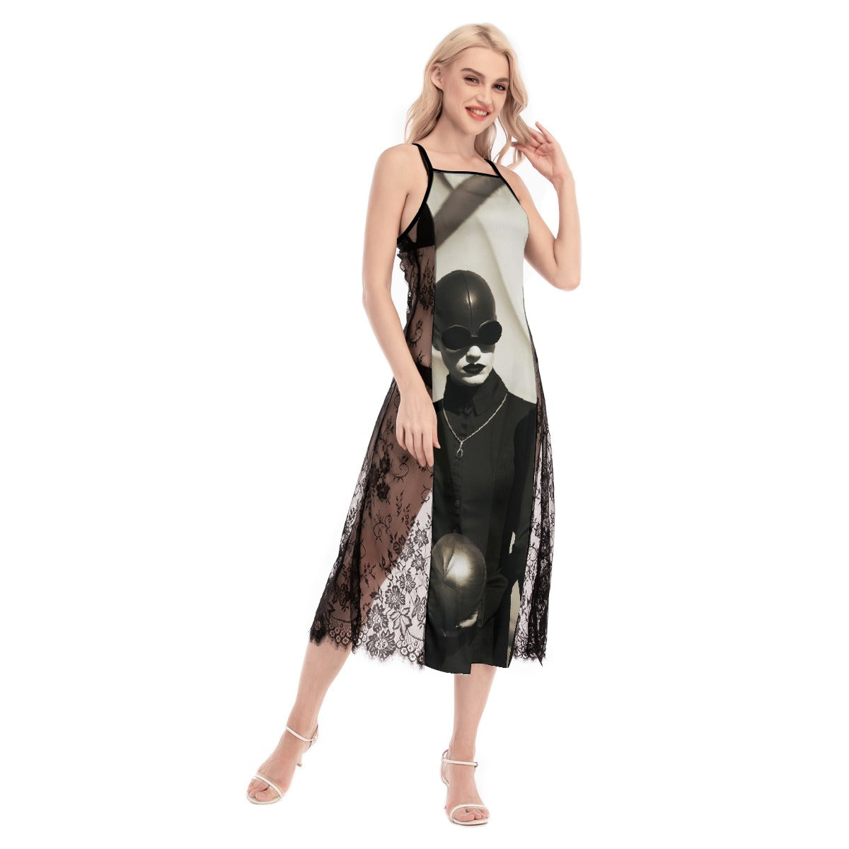 All-Over Print Women's Lace Cami Cross Back Dress