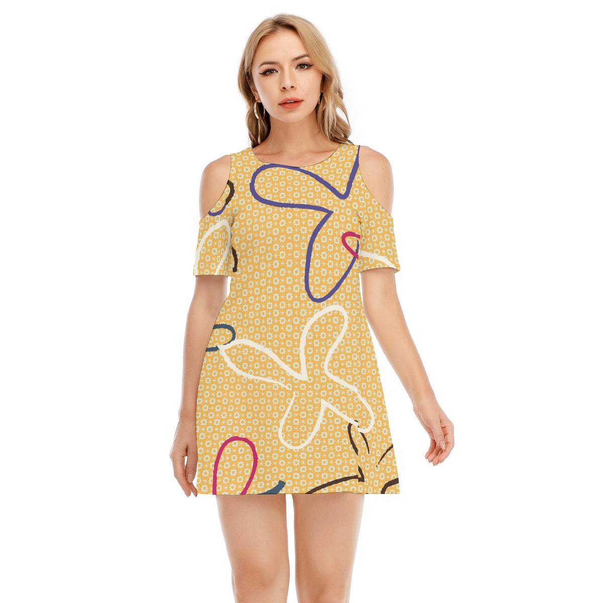 All-Over Print Women's Cold Shoulder Dress | 190GSM Cotton