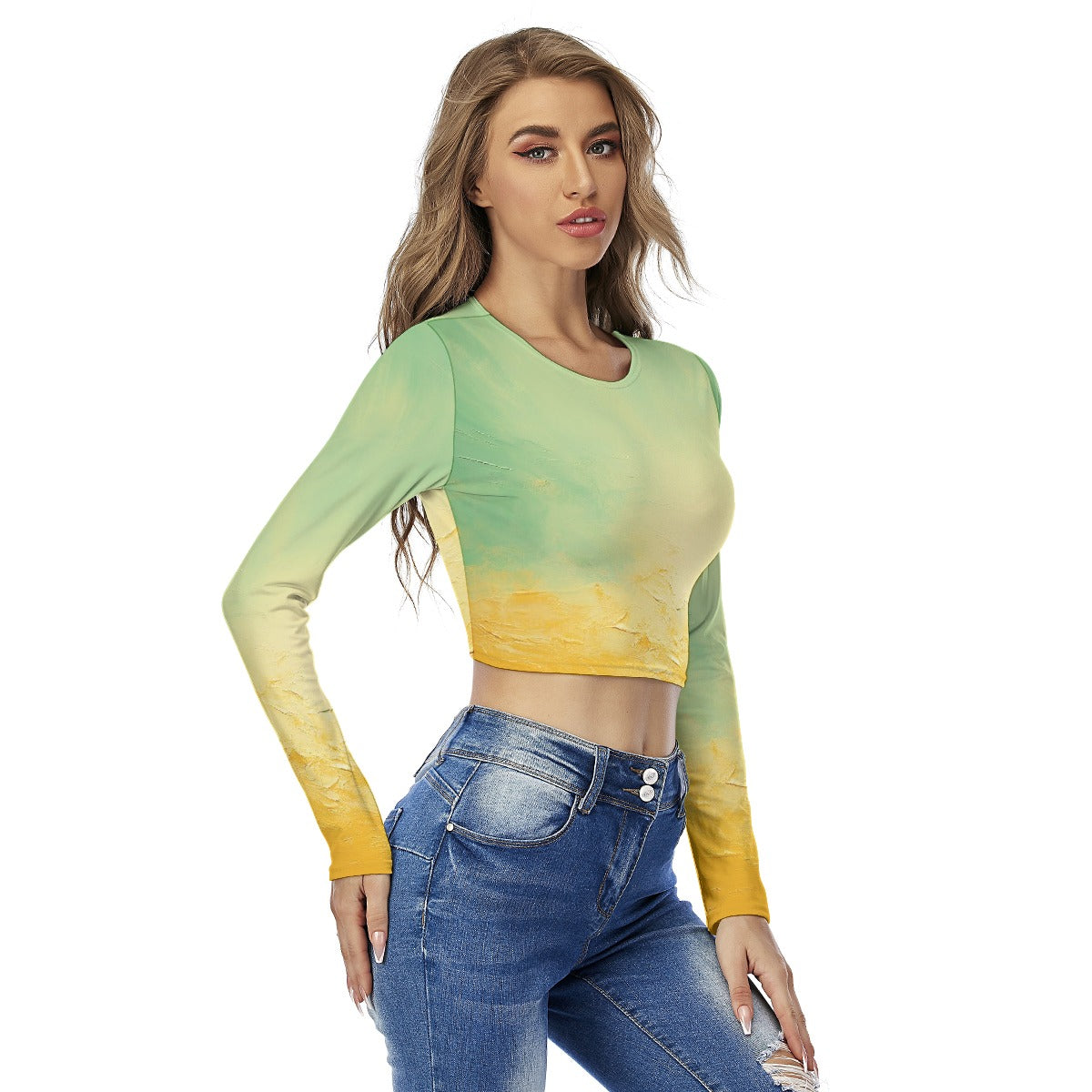 All-Over Print Women's Round Neck Crop Top T-Shirt