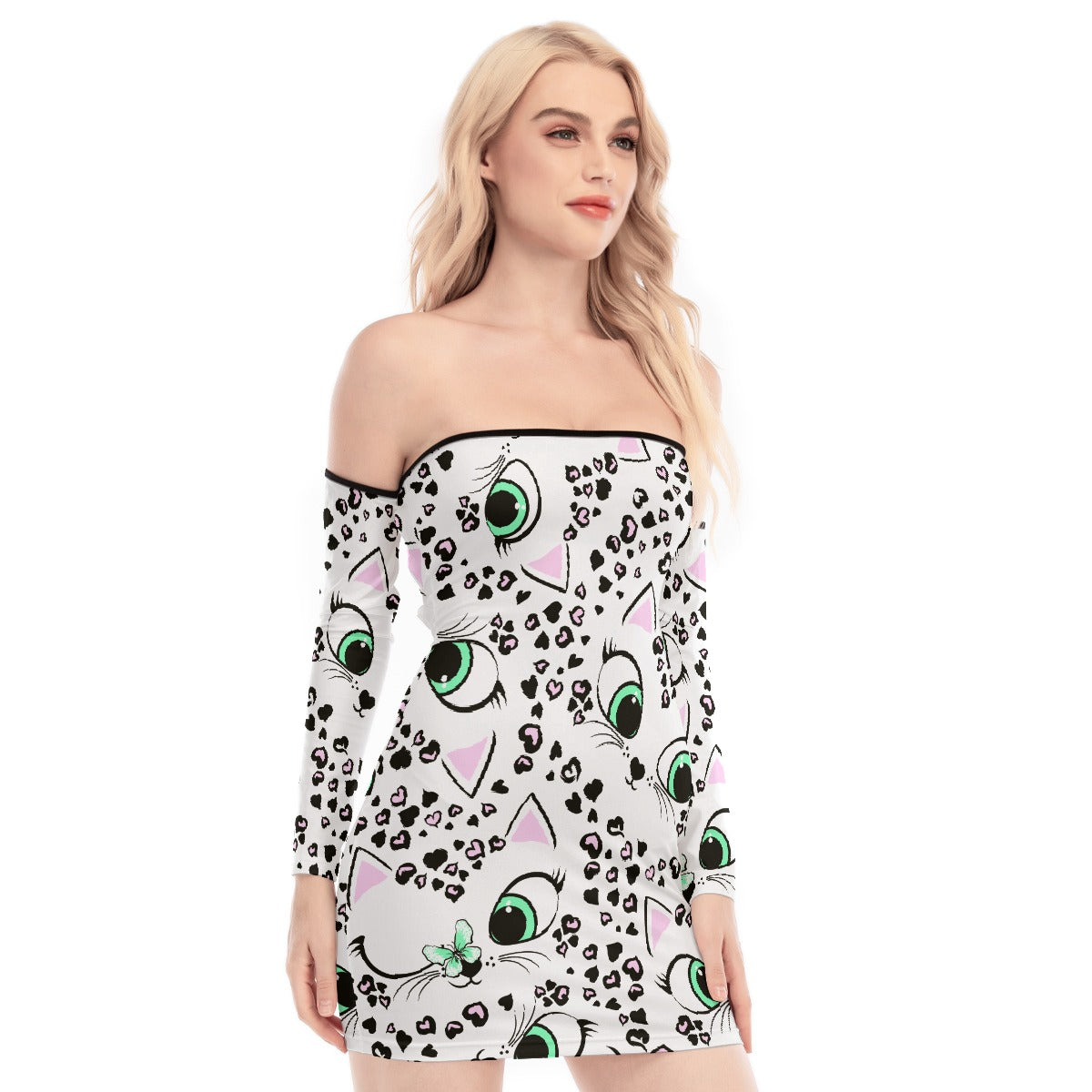 All-Over Print Women's Off-shoulder Back Lace-up Dress