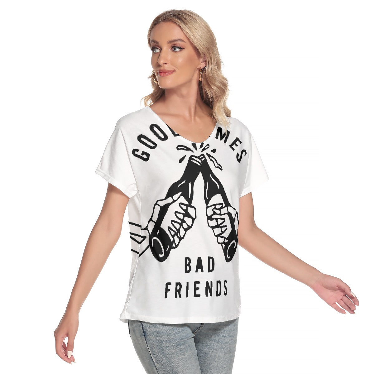 All-Over Print Women's Loose V-neck Short Sleeve T-shirt