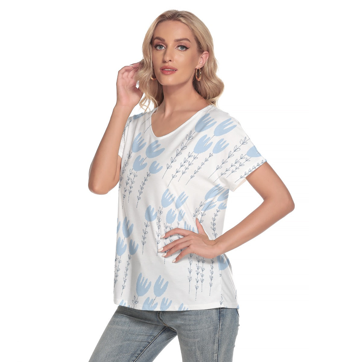 All-Over Print Women's Loose V-neck Short Sleeve T-shirt