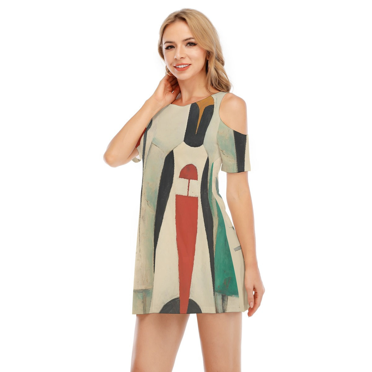 All-Over Print Women's Cold Shoulder Dress | 190GSM Cotton