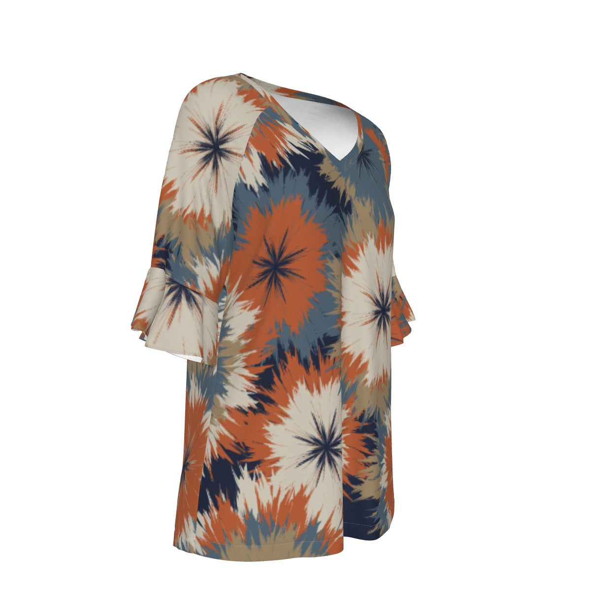 All-Over Print V-neck Women's T-shirt With Bell Sleeve