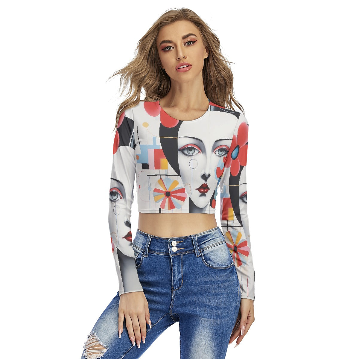 All-Over Print Women's Round Neck Crop Top T-Shirt