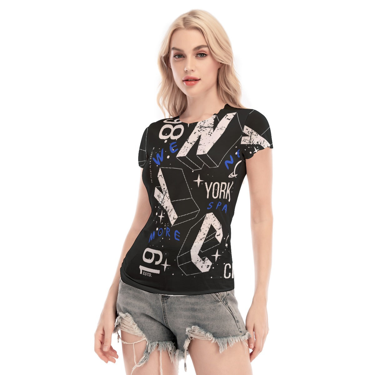 All-Over Print Women's Short Sleeve Mesh Blouse