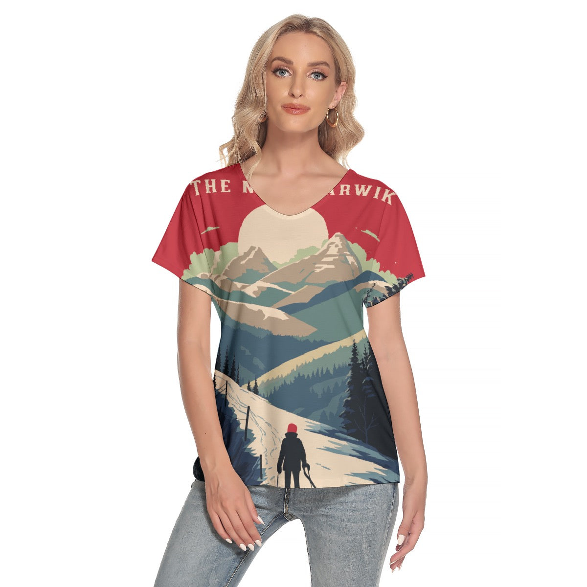 All-Over Print Women's Loose V-neck Short Sleeve T-shirt