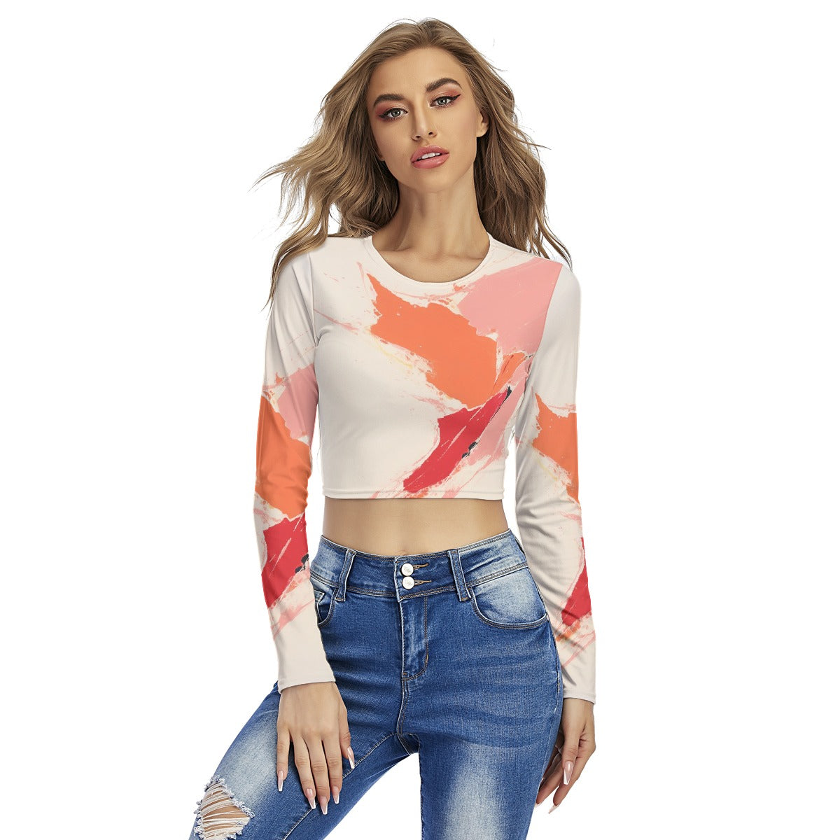 All-Over Print Women's Round Neck Crop Top T-Shirt