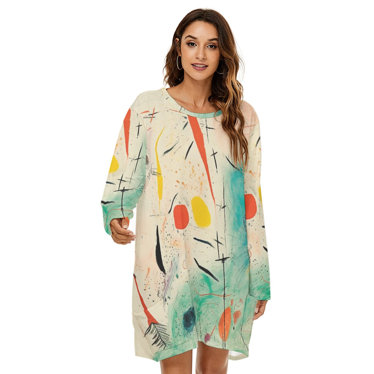 All-Over Print  Women's Loose Crew Neck Dress