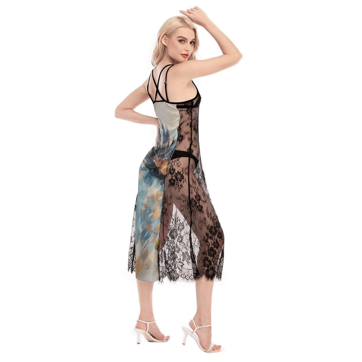 All-Over Print Women's Lace Cami Cross Back Dress