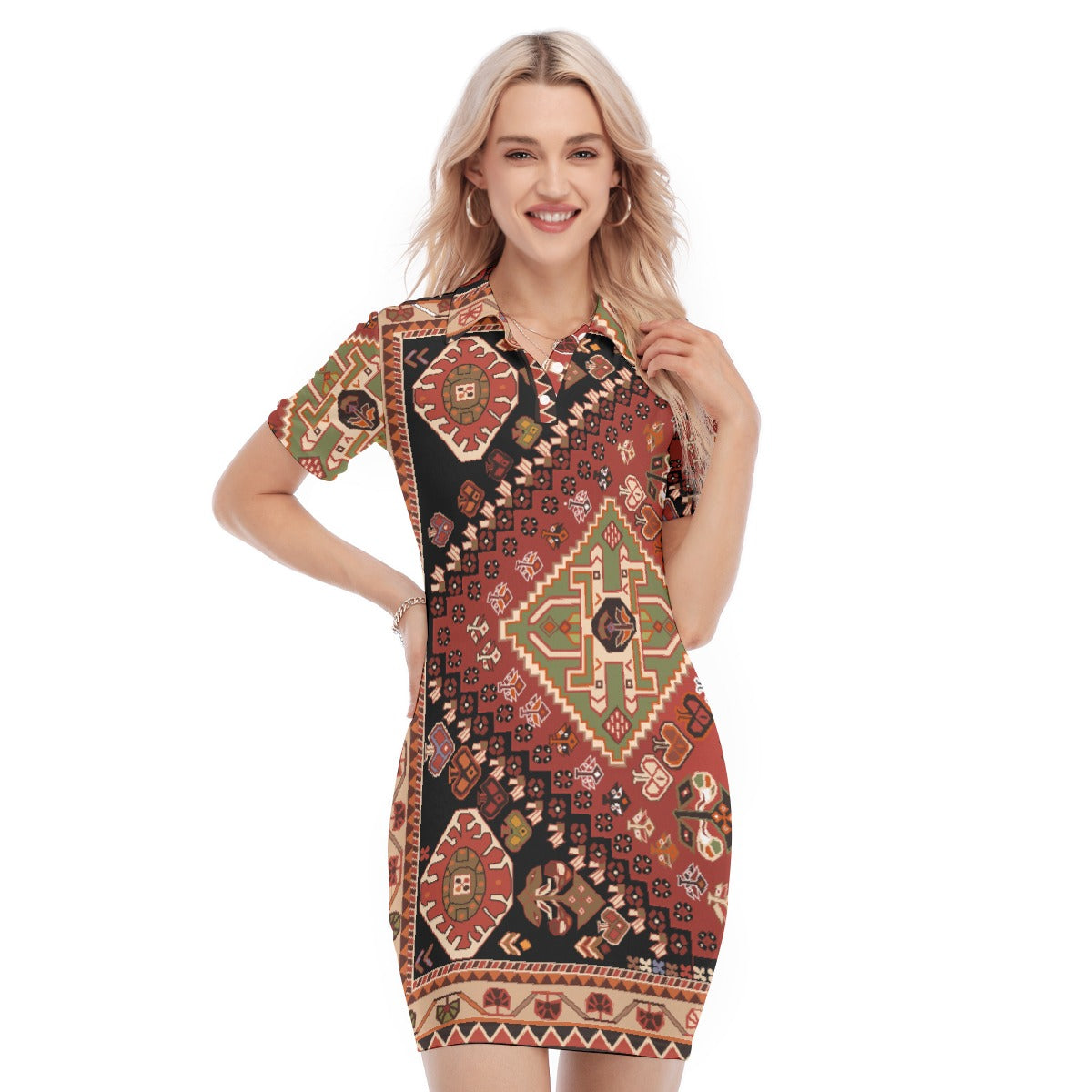 All-Over Print Women's Polo Collar Dress