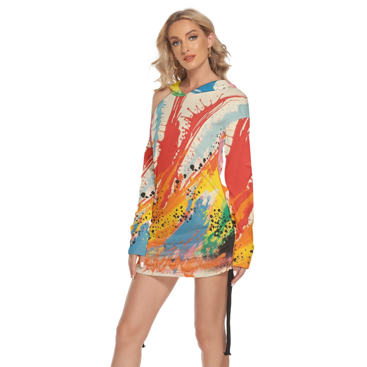 All-Over Print Women's One-shoulder Dress With Waist Shirring