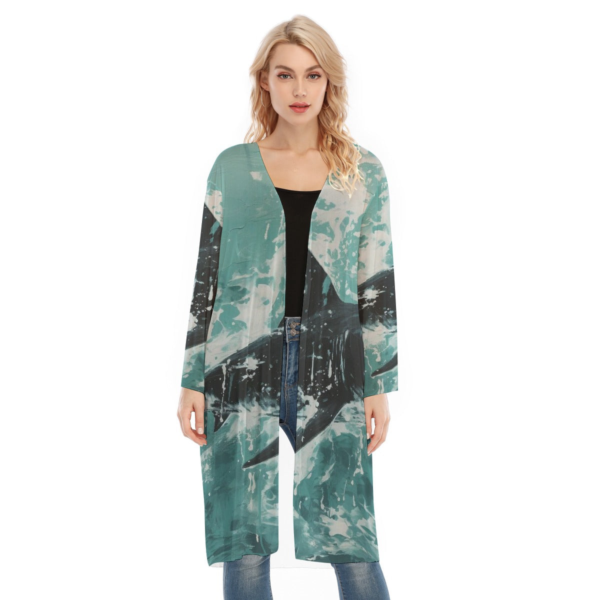 All- Over Print Women's Long Sleeve Mesh Cardigan