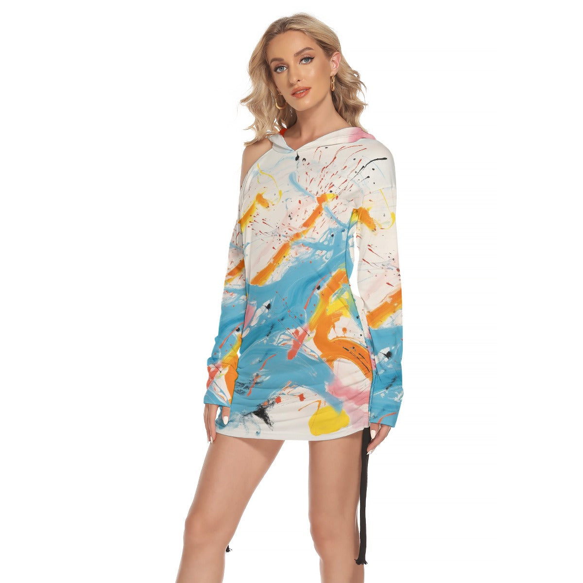 All-Over Print Women's One-shoulder Dress With Waist Shirring