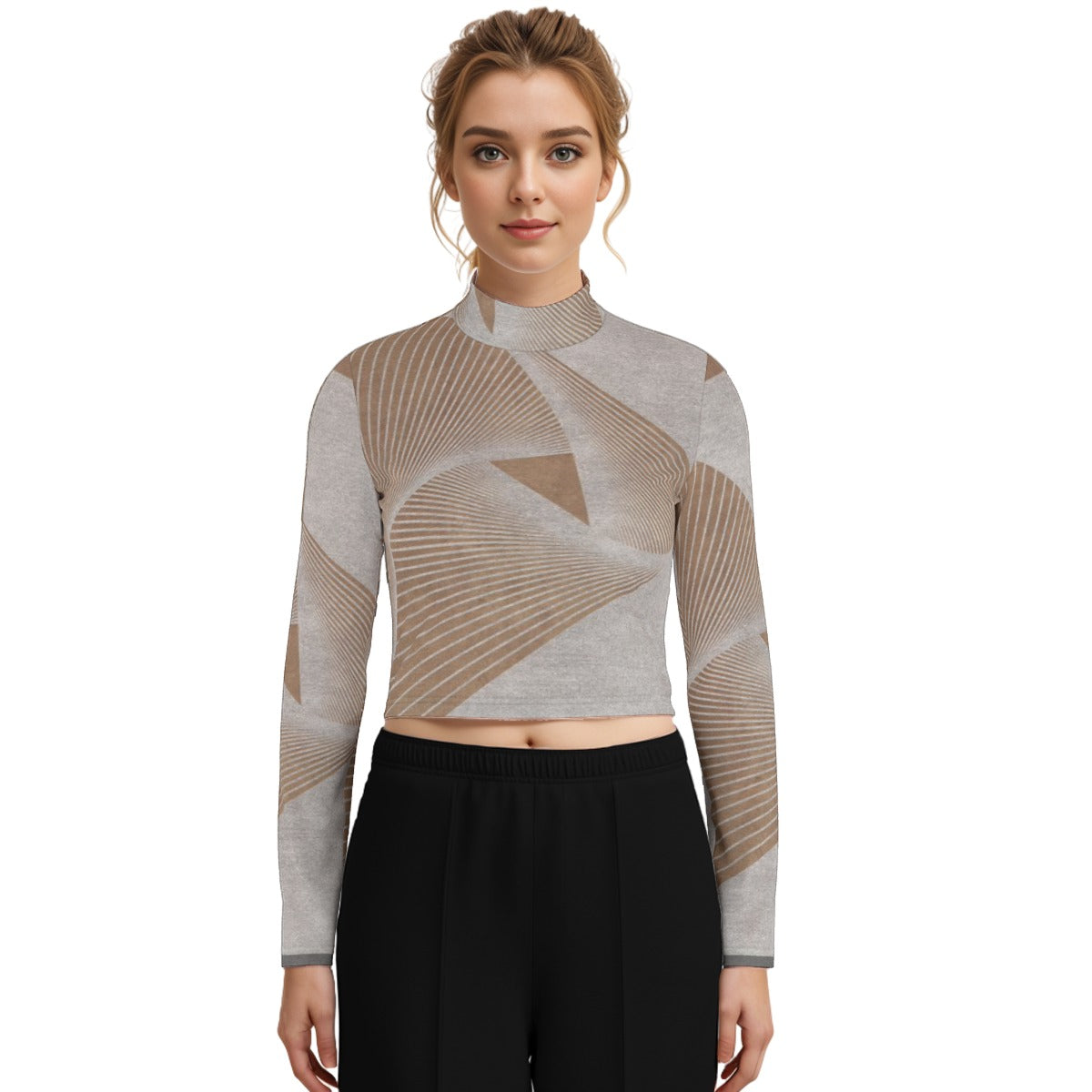 Eco-Friendly All-Over Print Women's Turtleneck T-shirt With Long Sleeve