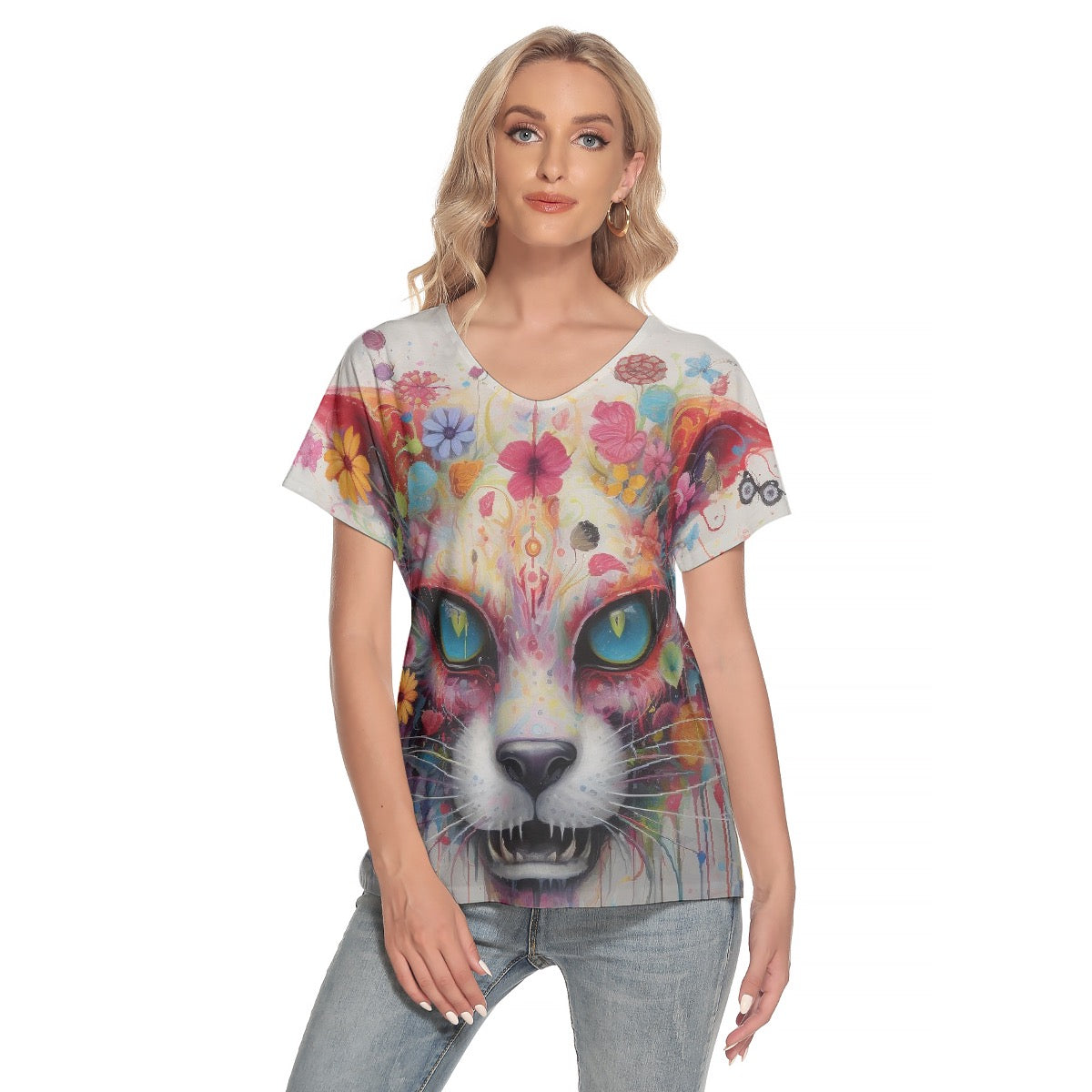 All-Over Print Women's Loose V-neck Short Sleeve T-shirt