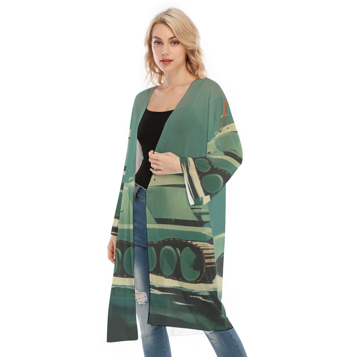 All- Over Print Women's Long Sleeve Mesh Cardigan