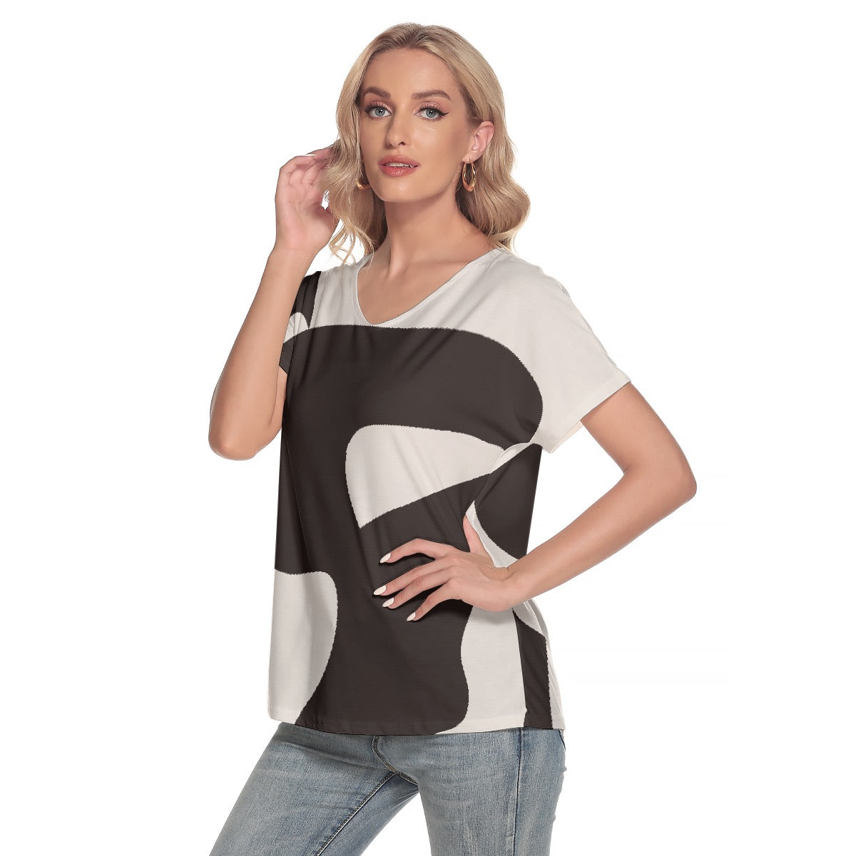 All-Over Print Women's Loose V-neck Short Sleeve T-shirt