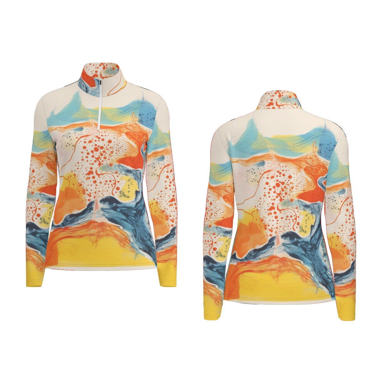 All-Over Print Women's Sports Collar Jersey With Long Sleeve