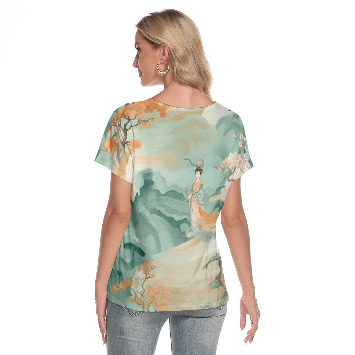 All-Over Print Women's Loose V-neck Short Sleeve T-shirt