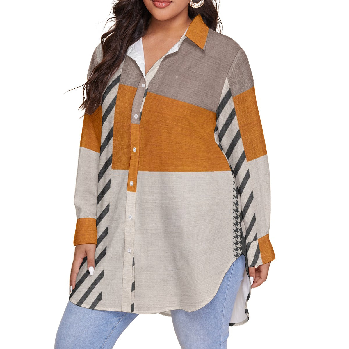 All-Over Print Women's Shirt With Long Sleeve(Plus Size)