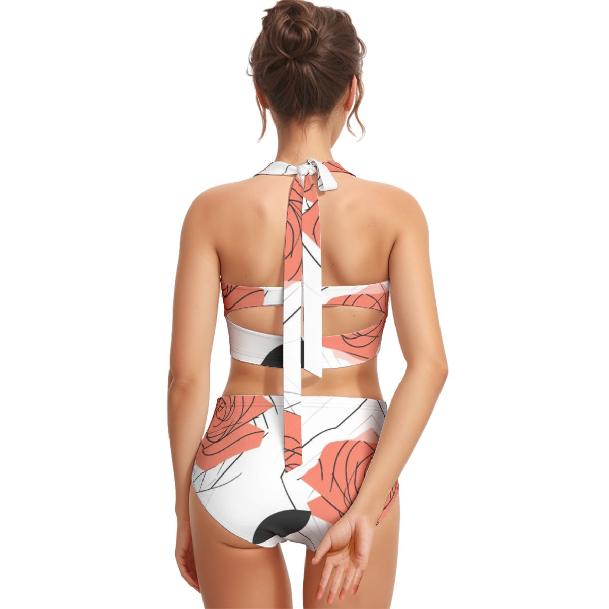 All-Over Print Women's Swimsuit Set With Halter