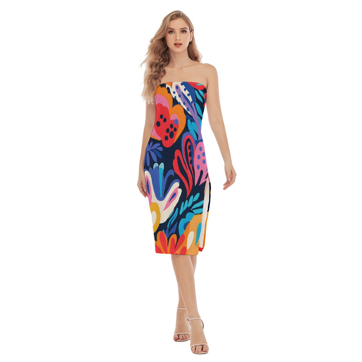 All-Over Print Women's Side Split Tube Top Dress