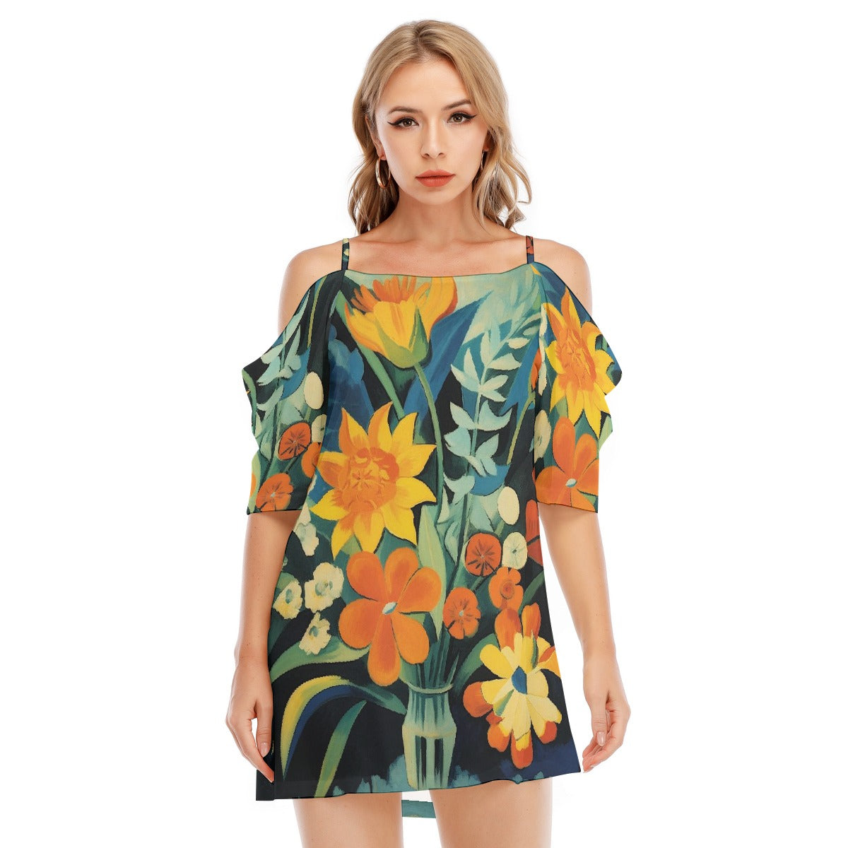 All-Over Print Women's Off-shoulder Cami Dress