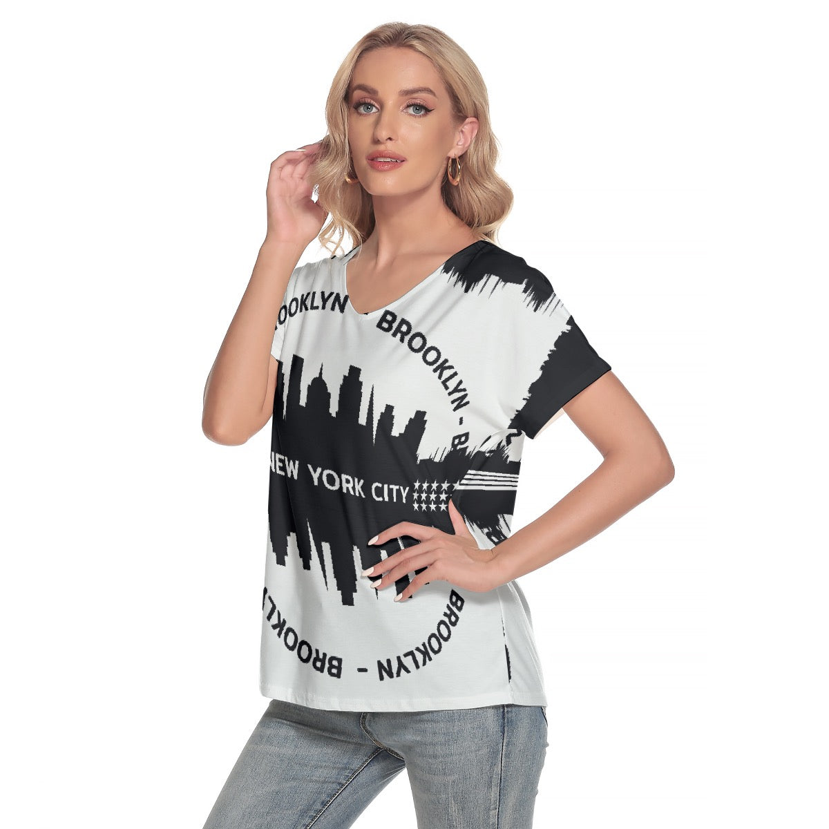 All-Over Print Women's Loose V-neck Short Sleeve T-shirt