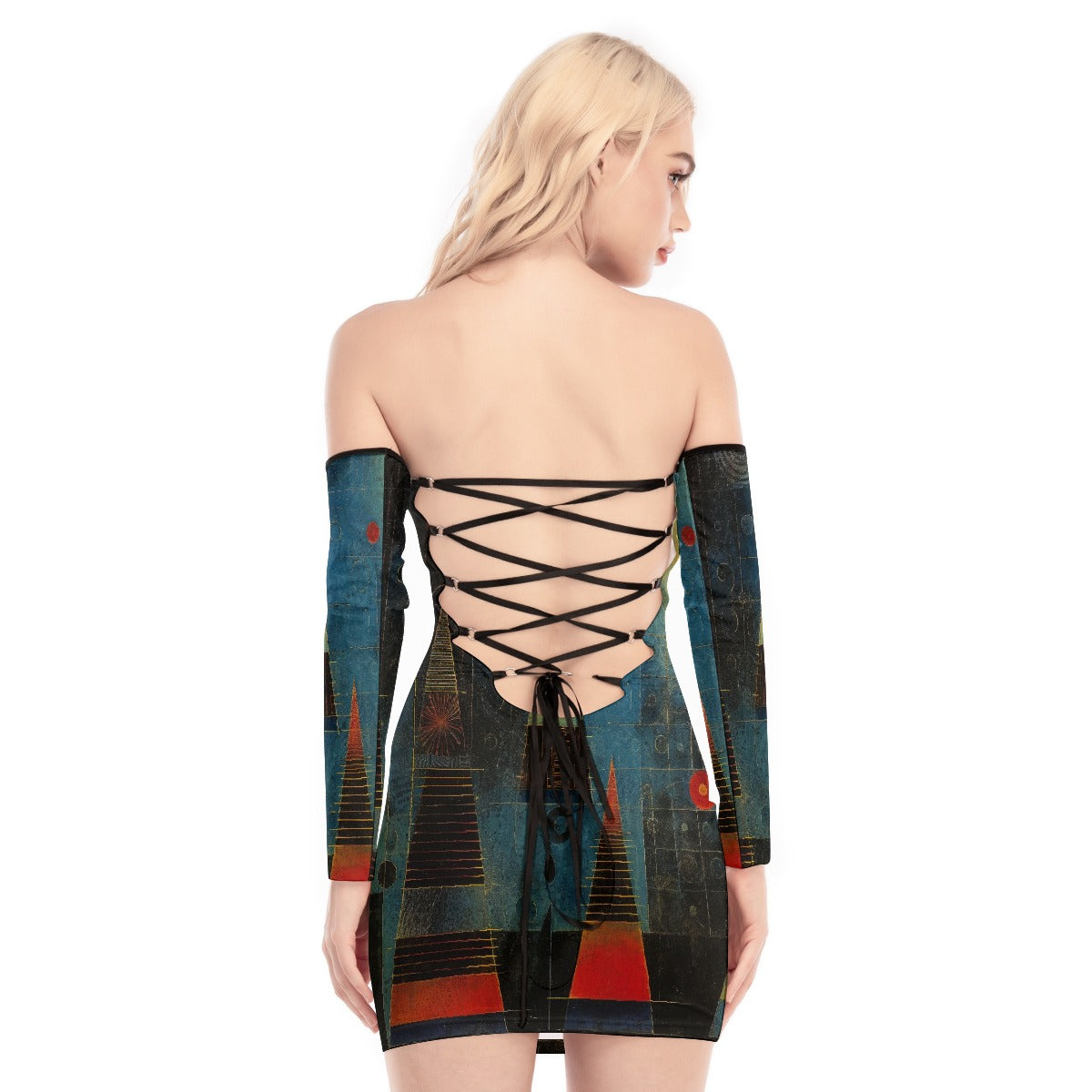 All-Over Print Women's Off-shoulder Back Lace-up Dress