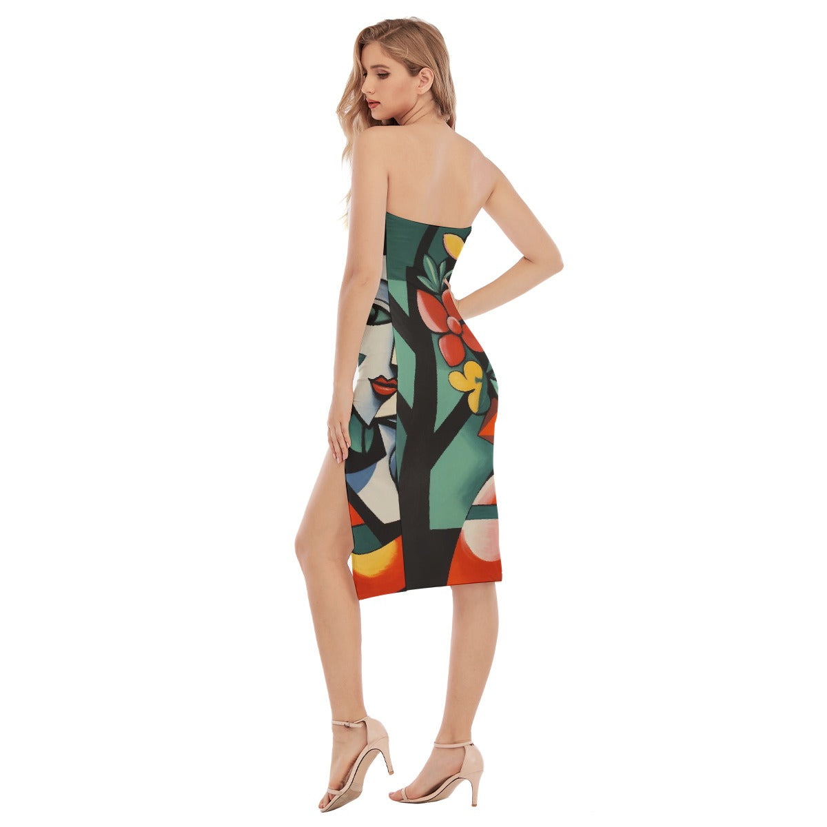 All-Over Print Women's Side Split Tube Top Dress