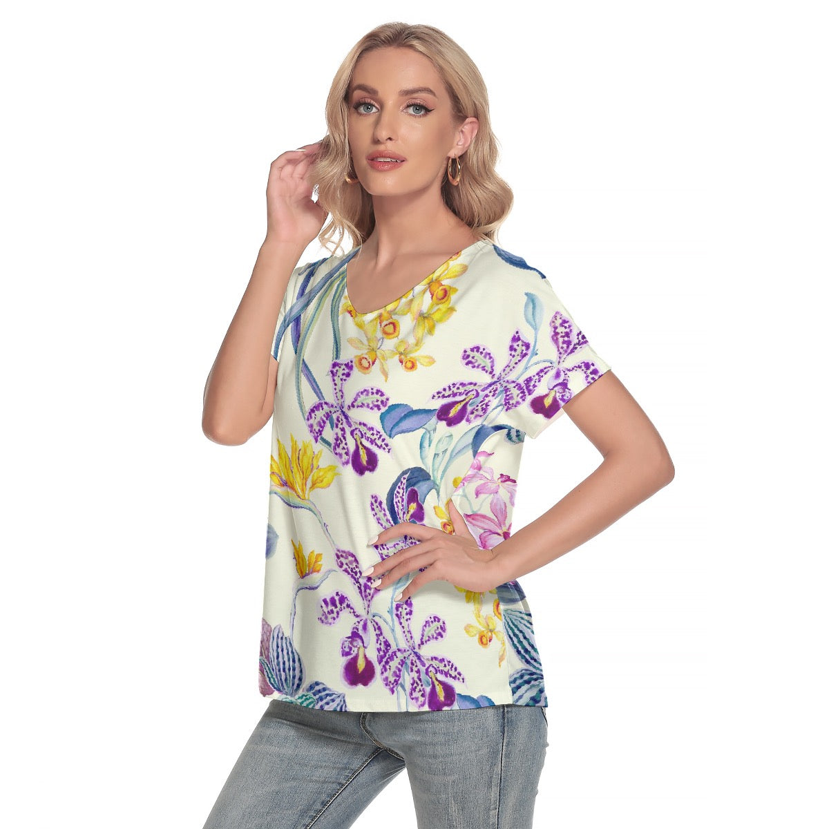 All-Over Print Women's Loose V-neck Short Sleeve T-shirt