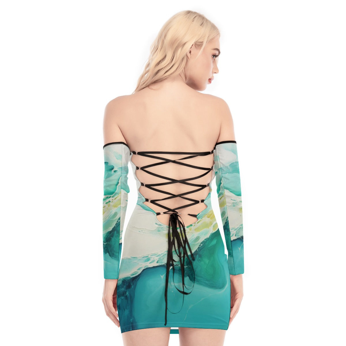 All-Over Print Women's Off-shoulder Back Lace-up Dress