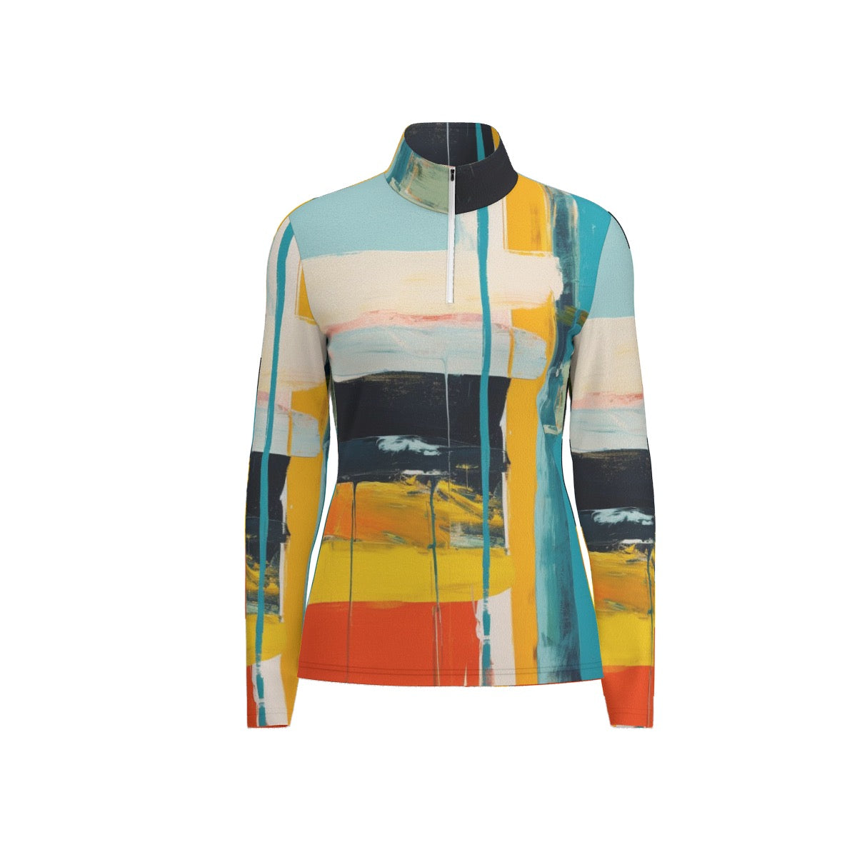 All-Over Print Women's Sports Collar Jersey With Long Sleeve