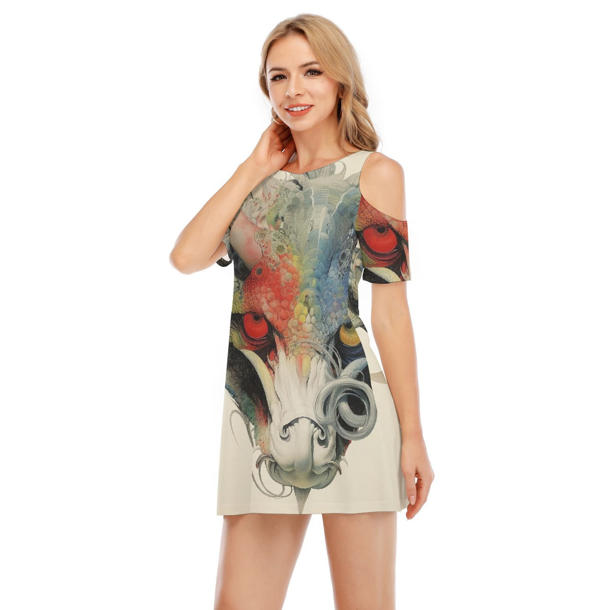 All-Over Print Women's Cold Shoulder Dress | 190GSM Cotton