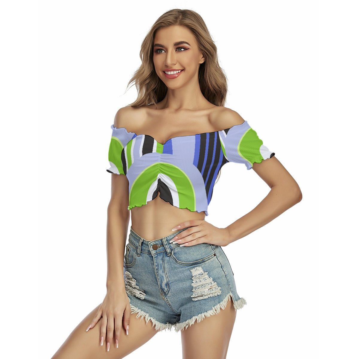 All-Over Print Women's One-shoulder Off-the-navel Short Sleeve T-shirt