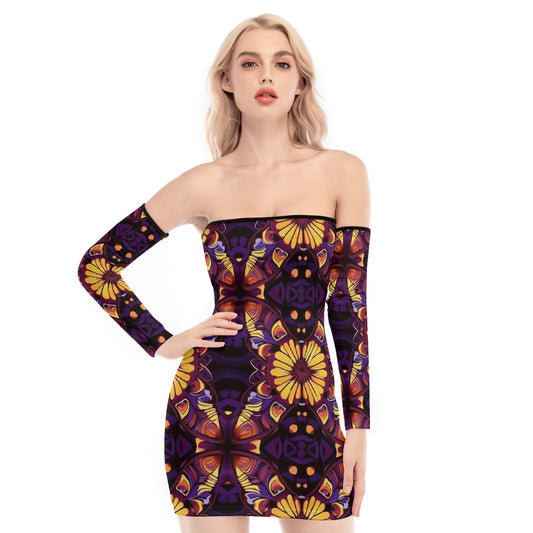 All-Over Print Women's Off-shoulder Back Lace-up Dress