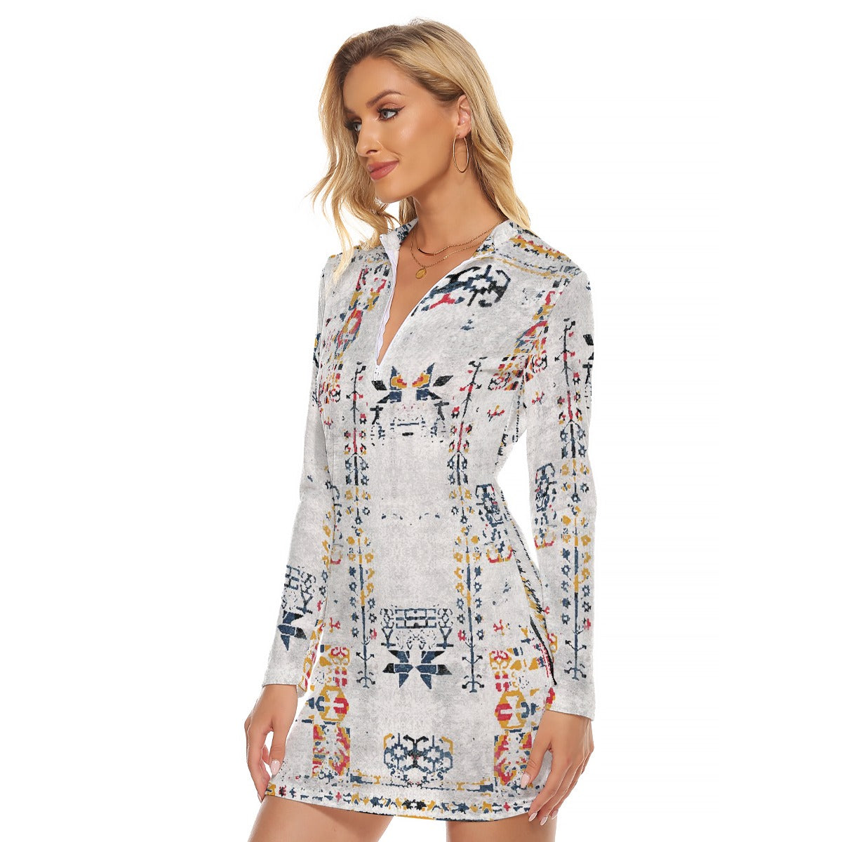 All-Over Print Women's Zip Front Tight Dress