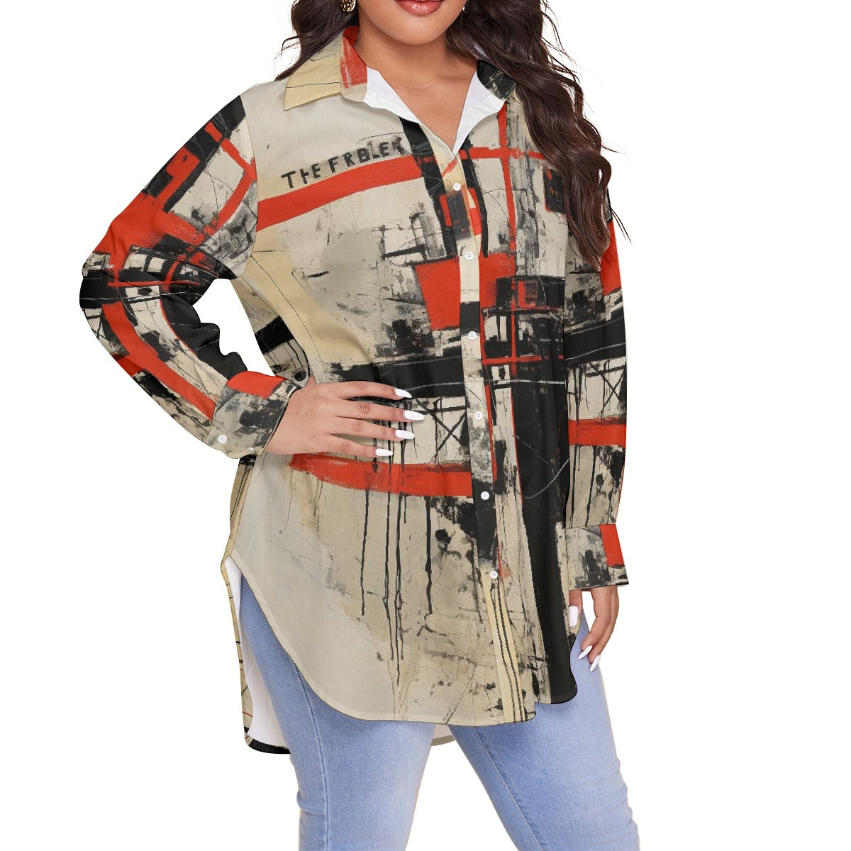 All-Over Print Women's Shirt With Long Sleeve(Plus Size)