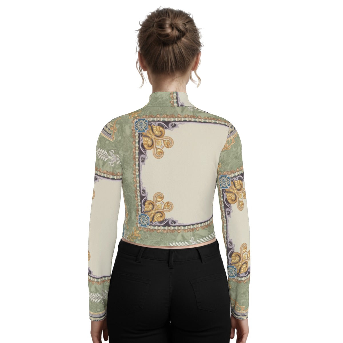 Eco-Friendly All-Over Print Women's Turtleneck T-shirt With Long Sleeve