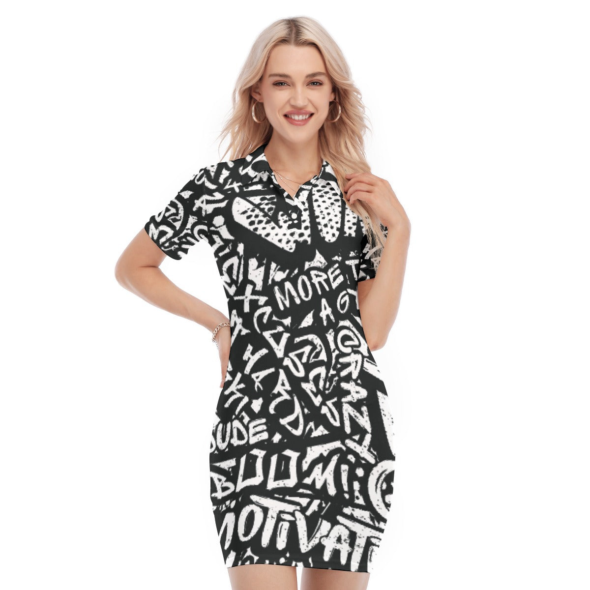 All-Over Print Women's Polo Collar Dress