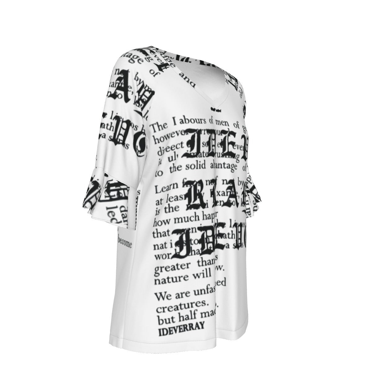 All-Over Print V-neck Women's T-shirt With Bell Sleeve